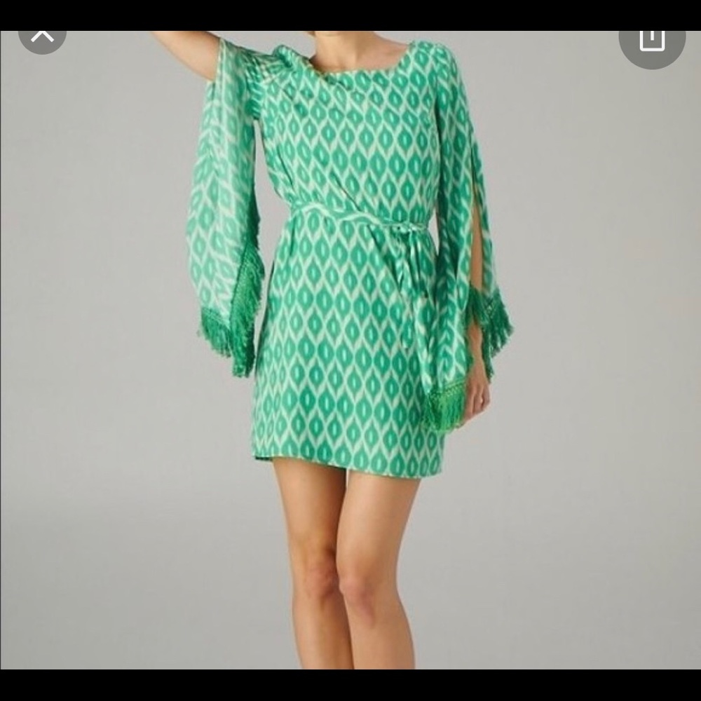 C Luce green ivory ikat print shift dress size S